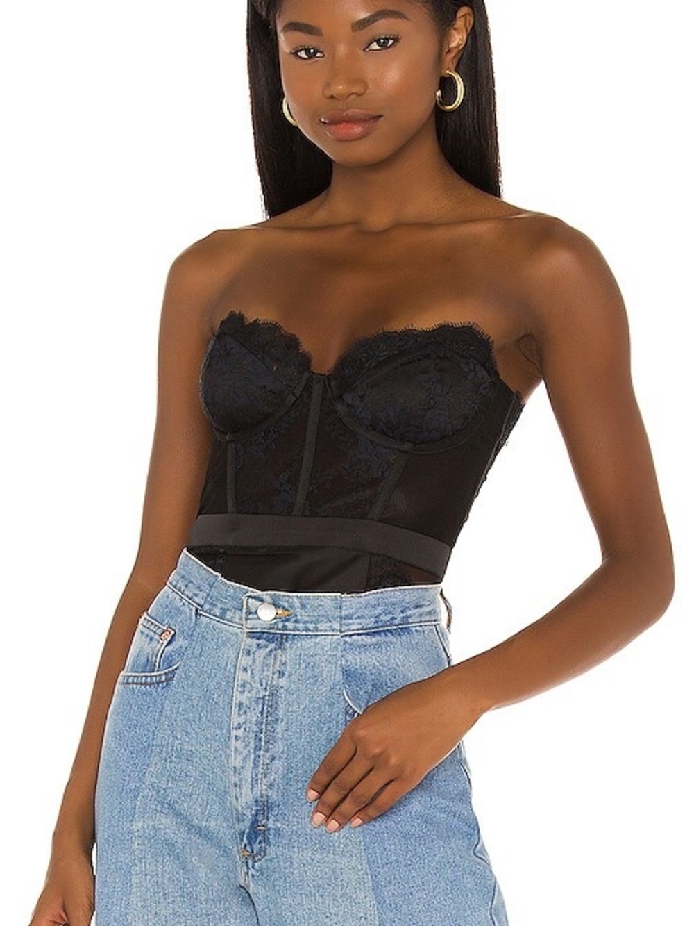 For Love And Lemons Black Lace Strapless Bustier